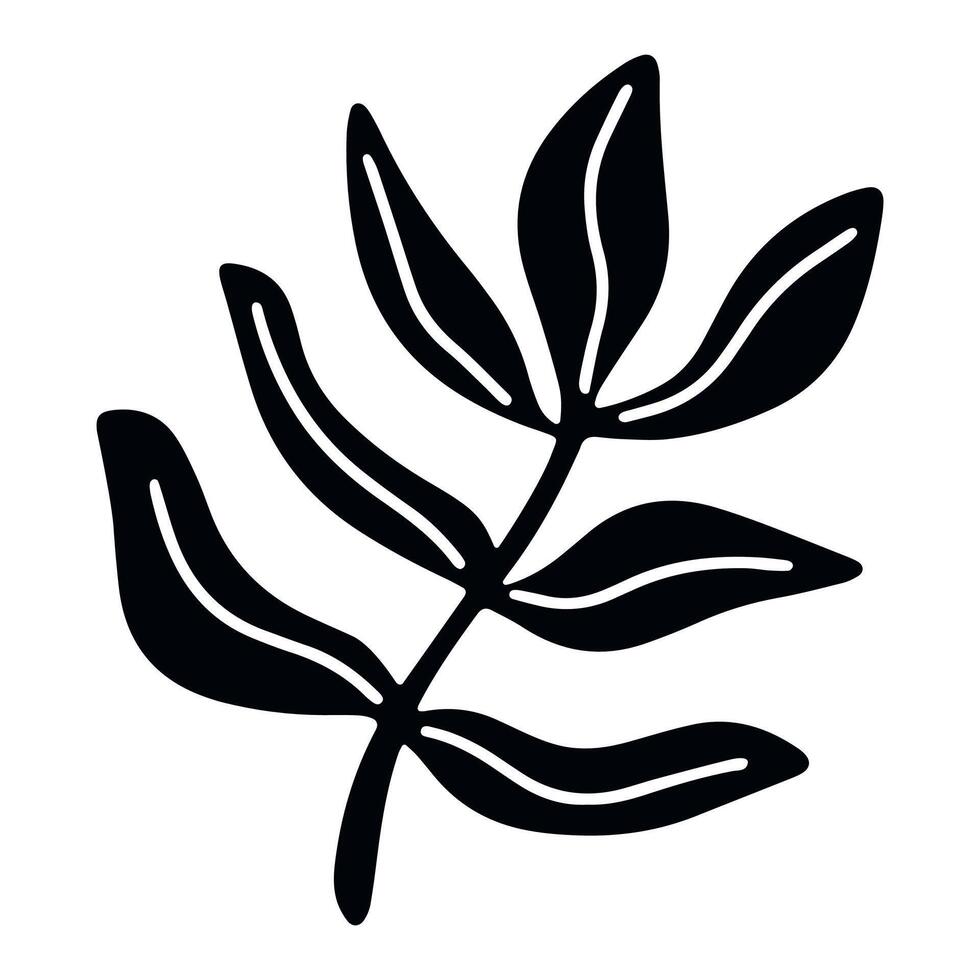 Modern doodle-style leaf icon in pure black, isolated for effortless integration into packs and decorative assets vector