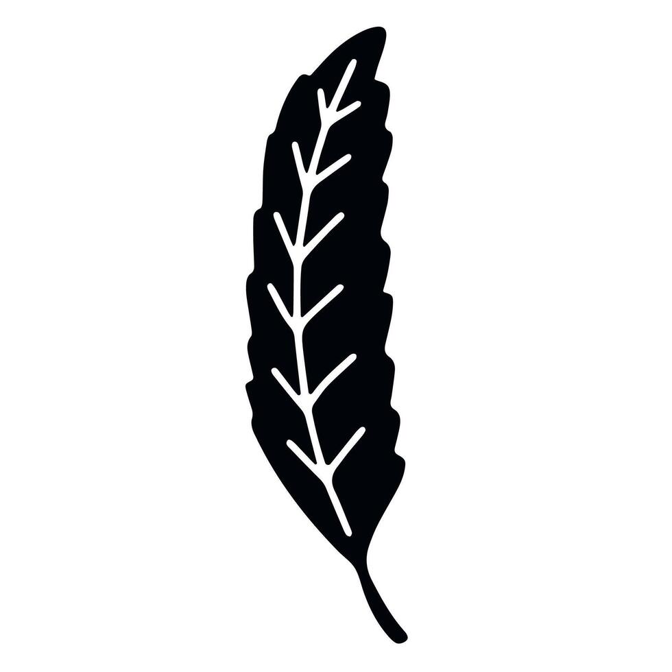 Minimalist black leaf shape in sketchy line art, ideal for eco-friendly branding, nature-themed projects, and simple illustrations vector