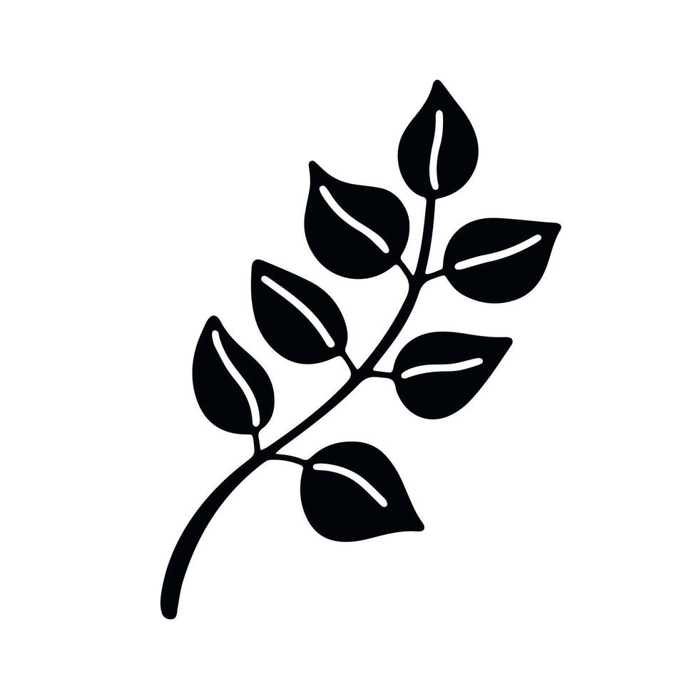 Simple black silhouette of leaf in minimal doodle style isolated on clean white background, perfect for botanical illustrations and modern graphic projects vector