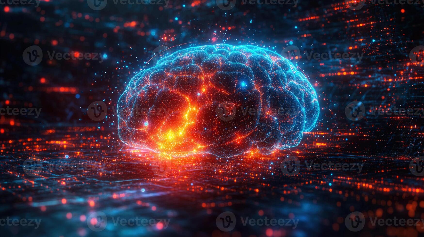Conceptual artwork of a glowing brain, representing artificial intelligence and advanced technology. photo