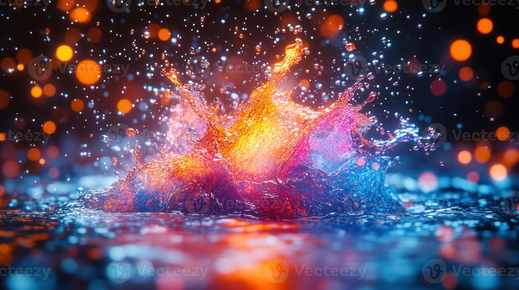 An extraordinary splash of water explodes in a dazzling display of vibrant colors and light. photo
