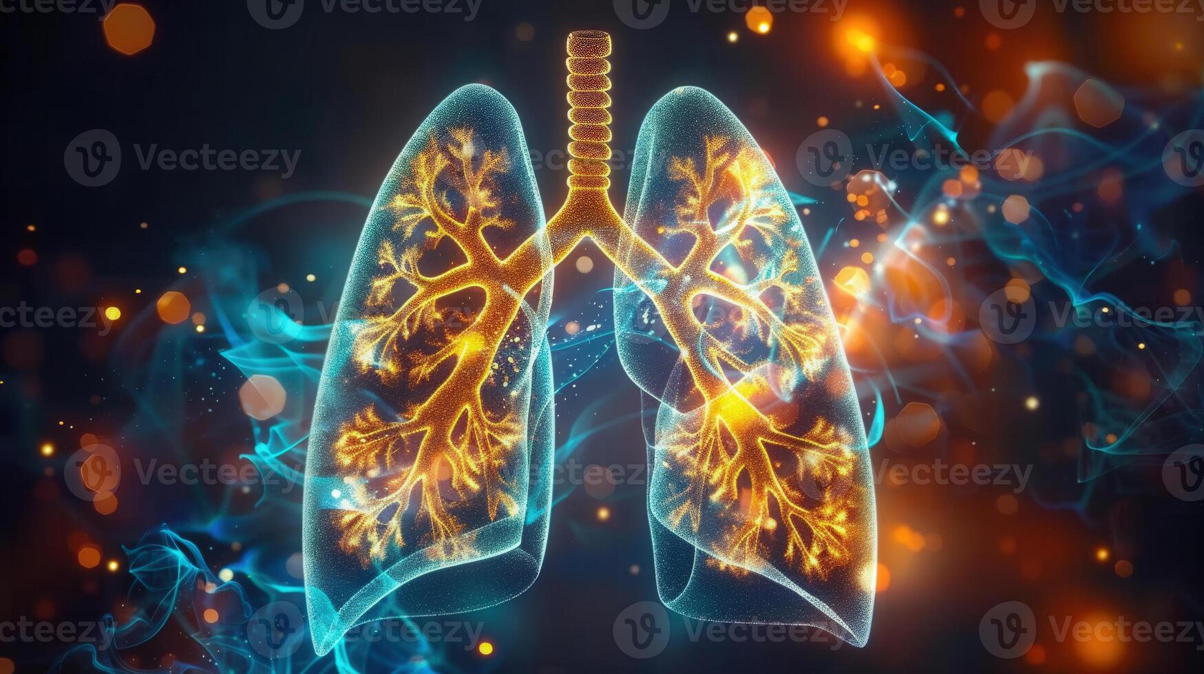 An artistic, detailed illustration of the human lungs, depicting the respiratory system beautifully. photo
