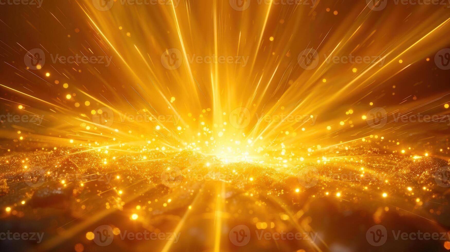 An abstract golden light explosion, radiating energy and brilliance against a dark backdrop. photo