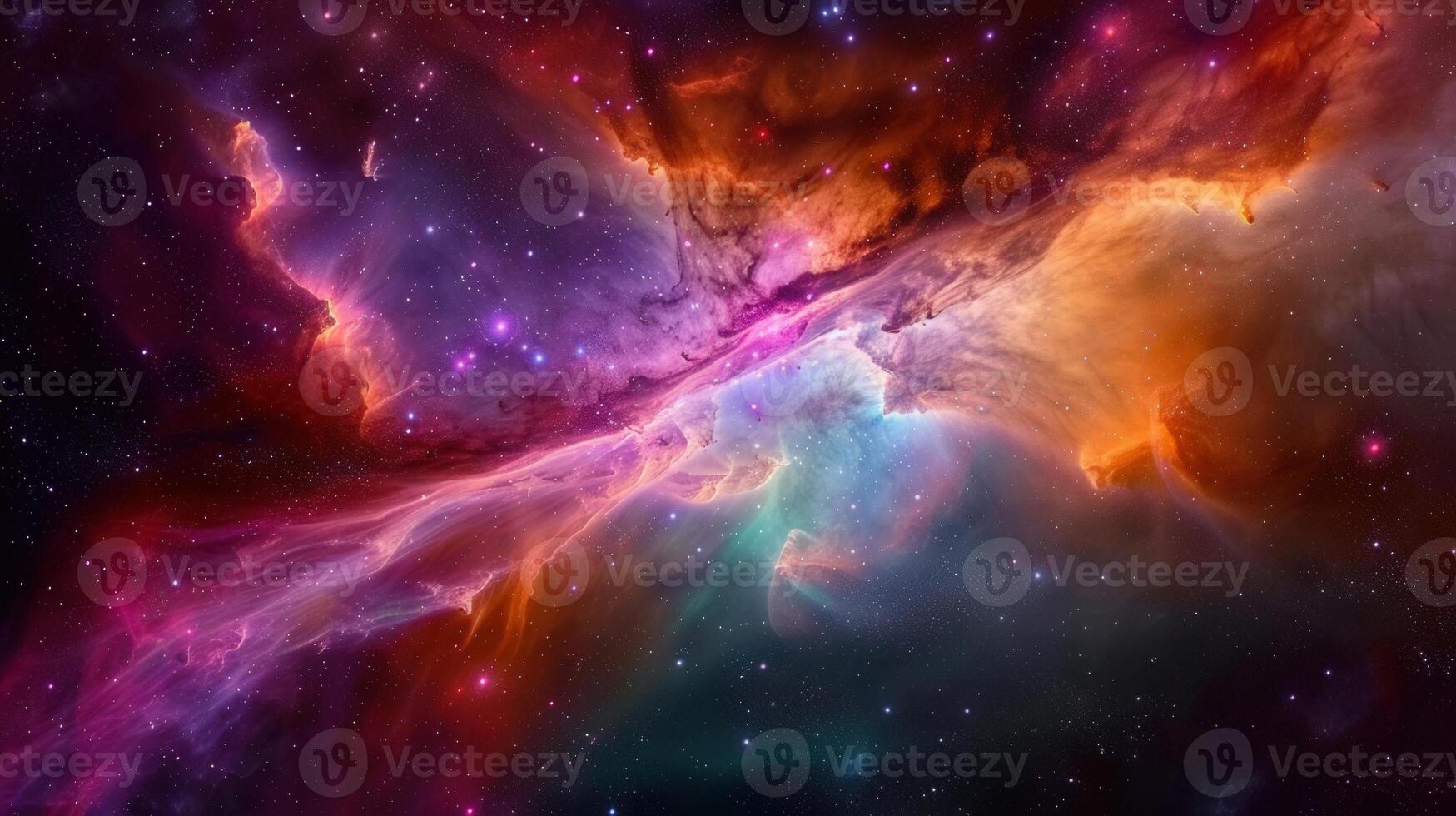 Spectacular view of a colorful nebula formation with stars, space, and cosmic clouds. photo