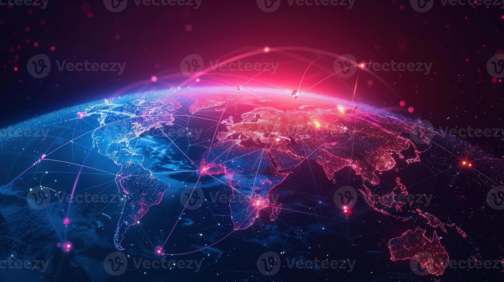 A vibrant depiction of the earth, linked by glowing networks, portraying global connection. photo