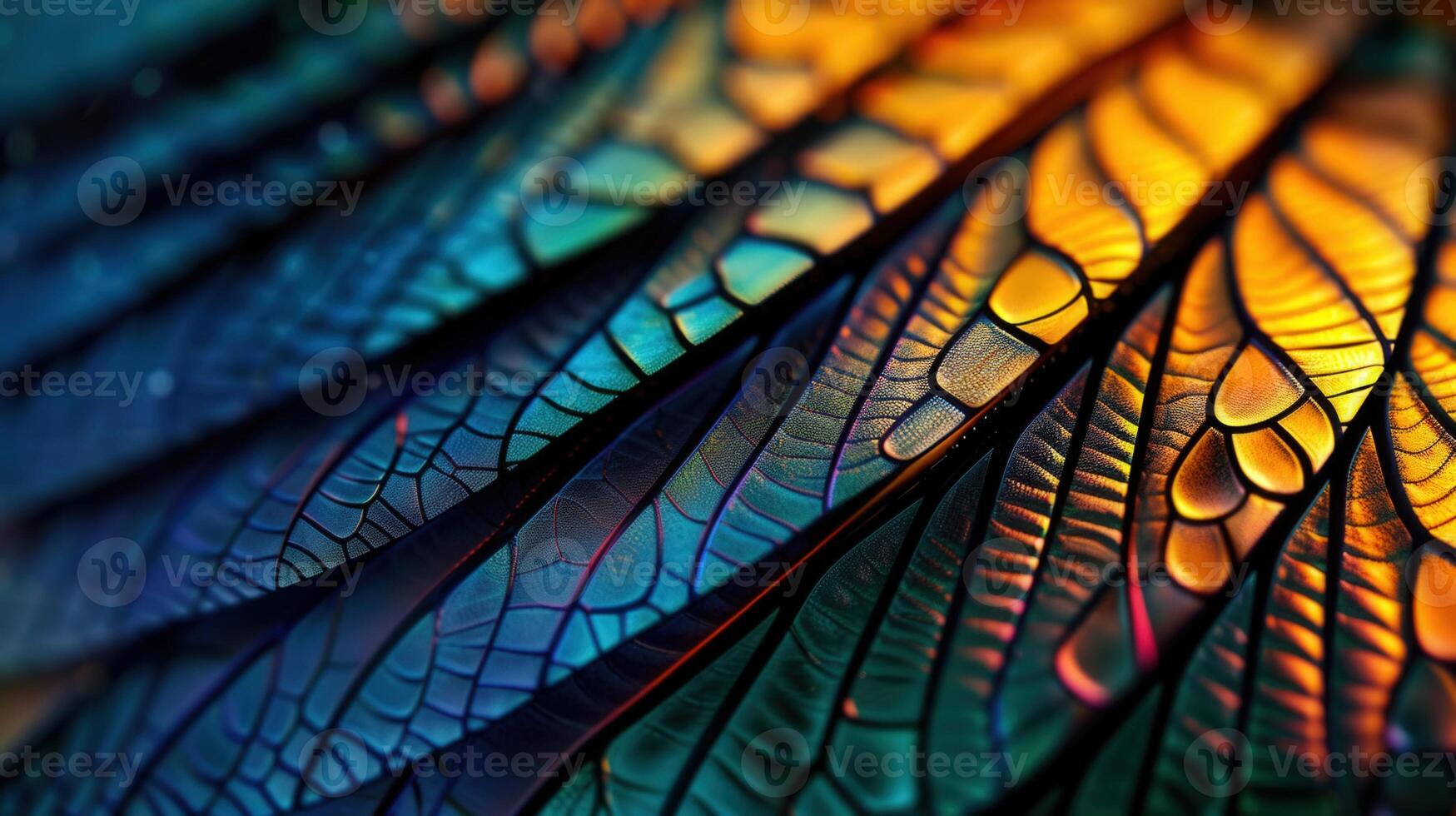 An iridescent dragonfly wing showcases a spectrum of colors in intricate detail. photo