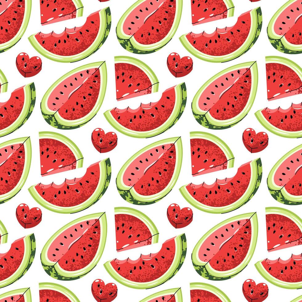 Flat Seamless Pattern with Watermelon Slices. Bright Summer Fruit Design for Backgrounds Packaging and Food Graphics vector