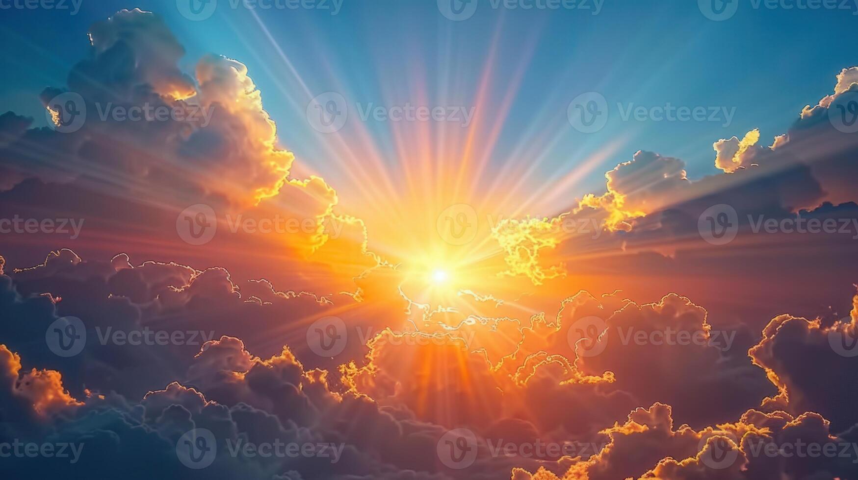 The sun's radiant beams pierce through the clouds, creating a stunning sunrise spectacle. photo