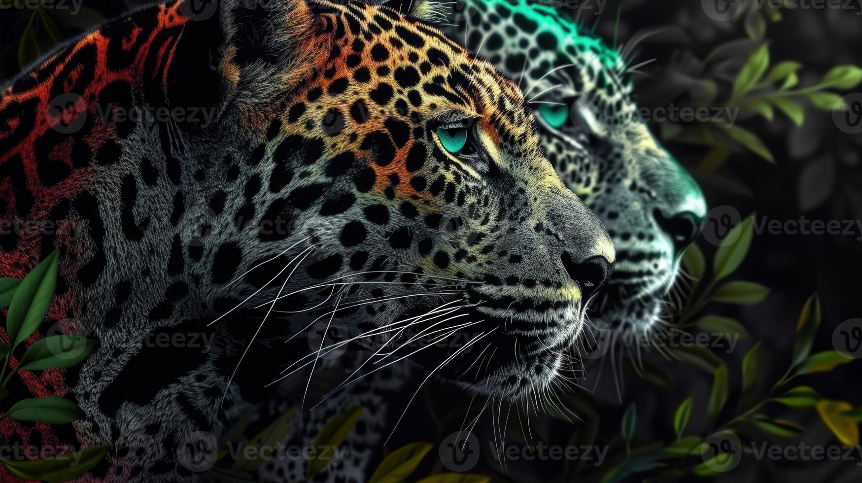 A striking portrait of two colorful leopards, their captivating eyes focused forward. photo