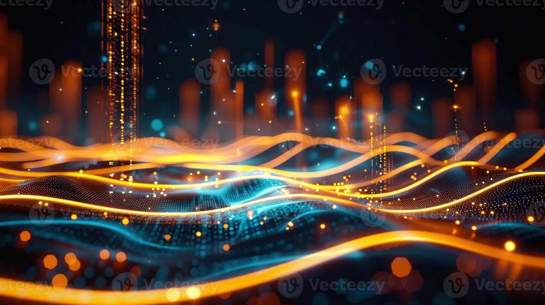 An abstract visualization depicting data flow with glowing lines and a futuristic ambiance. photo