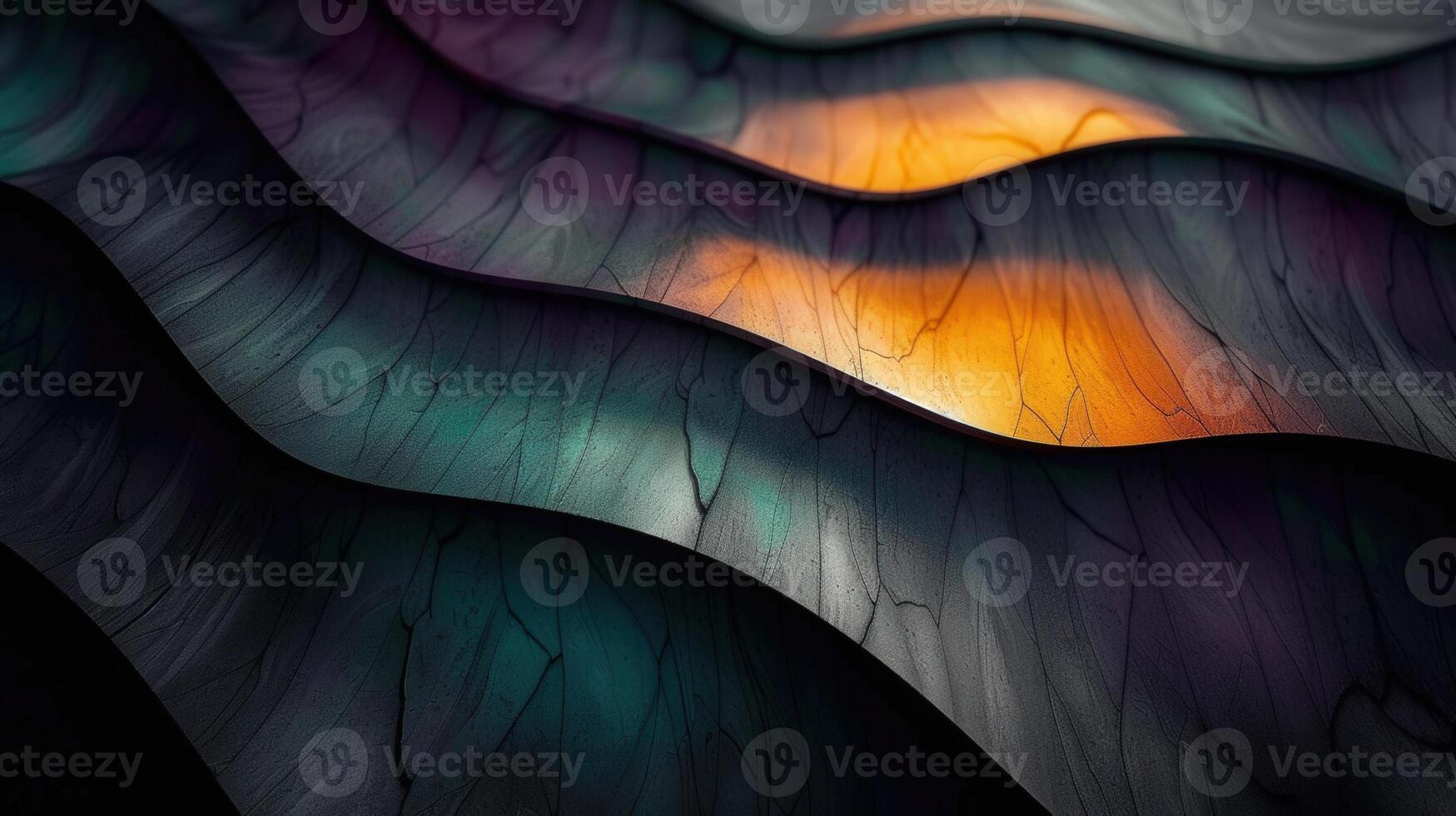 An abstract artwork showcasing a series of layered, fluid waves with a gradient of colors. photo
