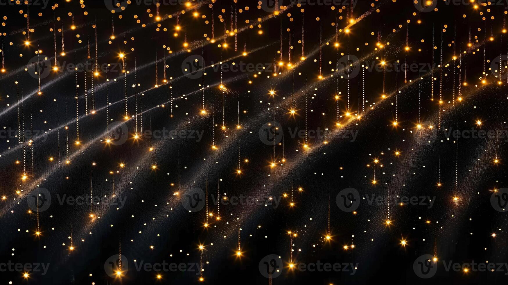 A captivating display of golden lights cascades, creating a mesmerizing and enchanting background. photo
