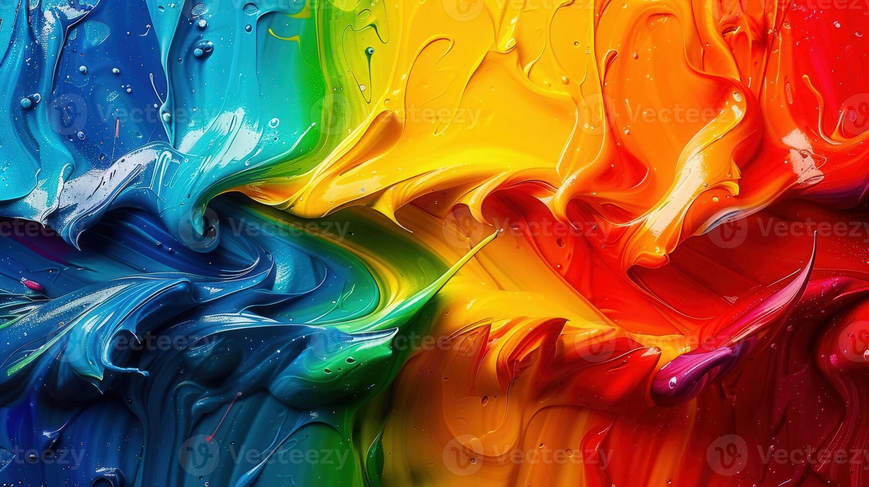 An abstract composition of colorful oil paint swirls, blending smoothly to create a rainbow palette. photo