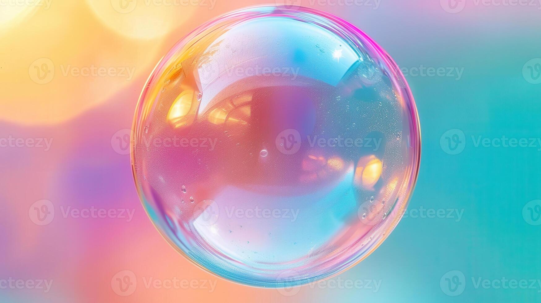 A beautiful, iridescent soap bubble shimmers with a rainbow of colors, close-up. photo