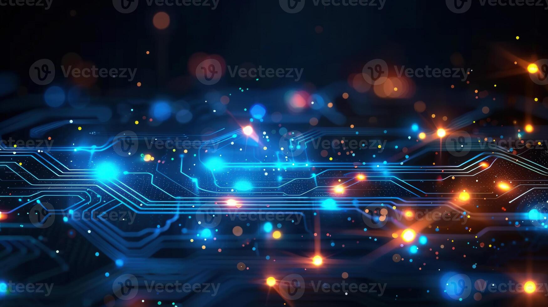 A captivating, abstract image of a glowing circuit board showcasing futuristic technology. photo