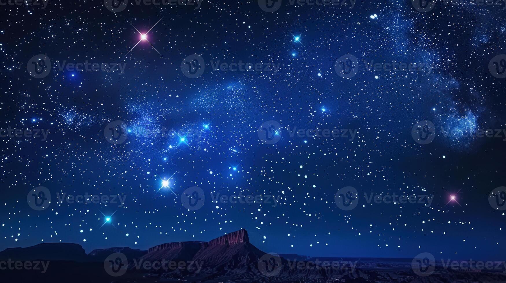 Spectacular view of the night sky over a desert scene, showing a brilliant display of stars. photo