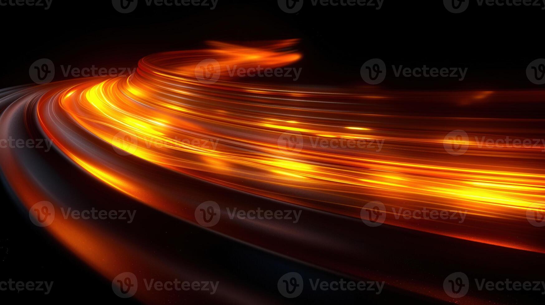 An abstract representation of luminous light trails gracefully curving, suggesting intense motion. photo
