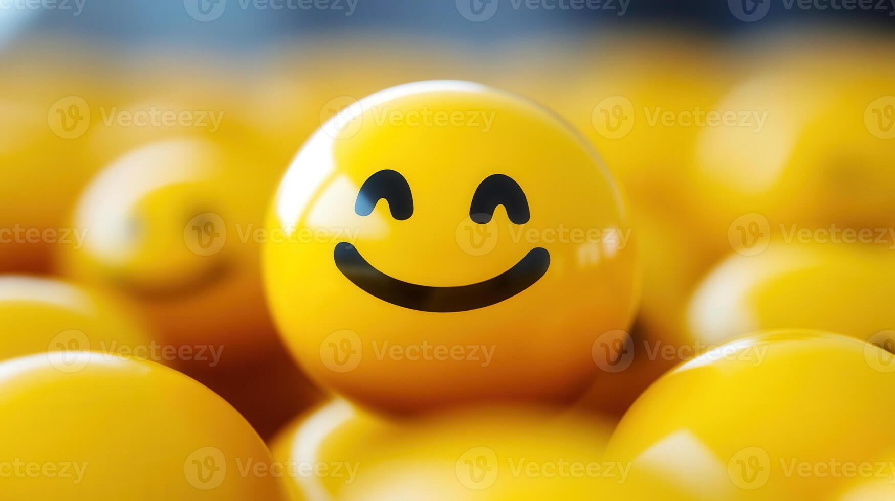 An array of yellow smiley face balls, perfect for expressing joy, and spreading cheerfulness. photo