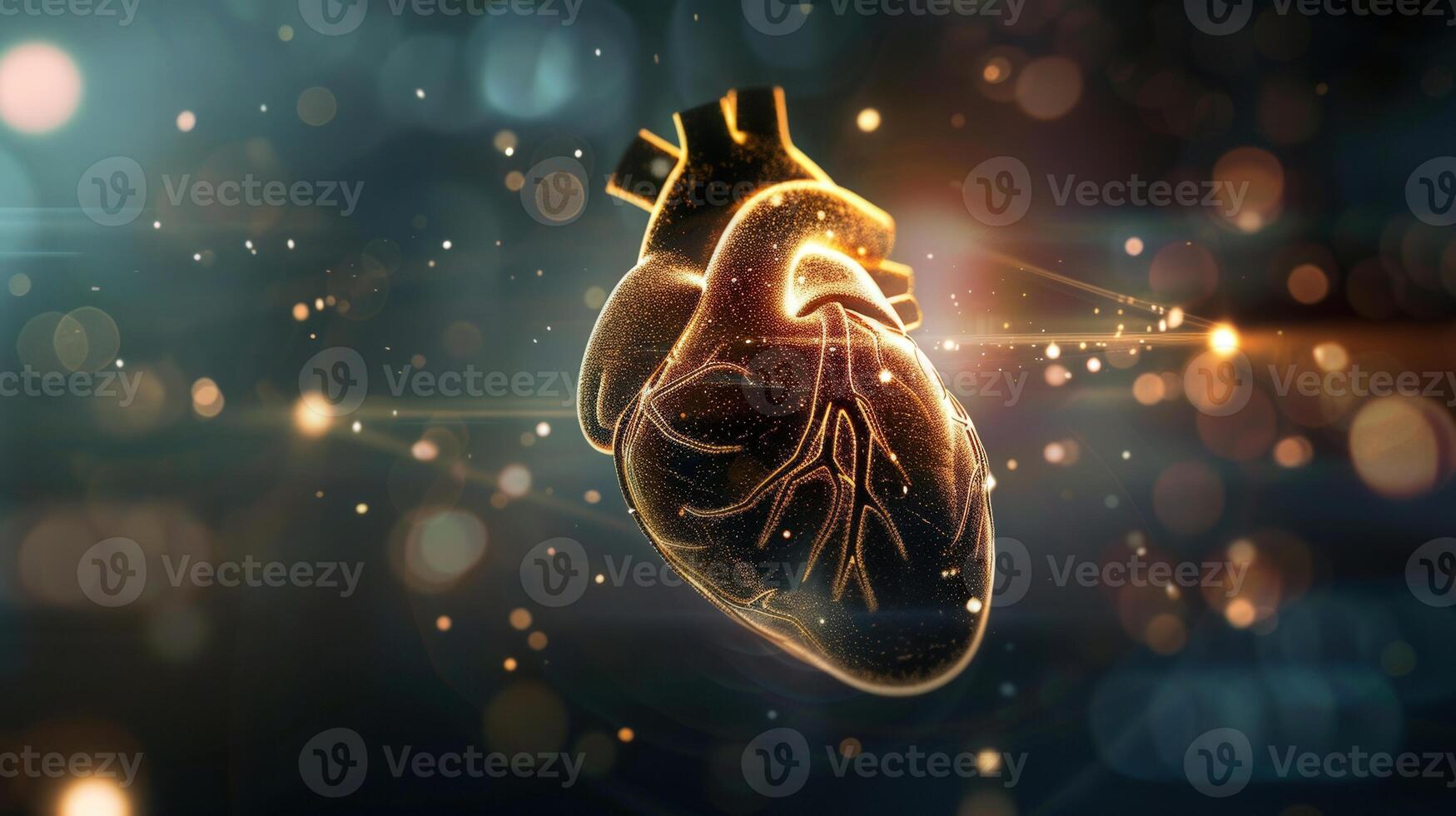 A captivating digital artwork of a glowing heart, highlighting human anatomy and health in a unique way. photo