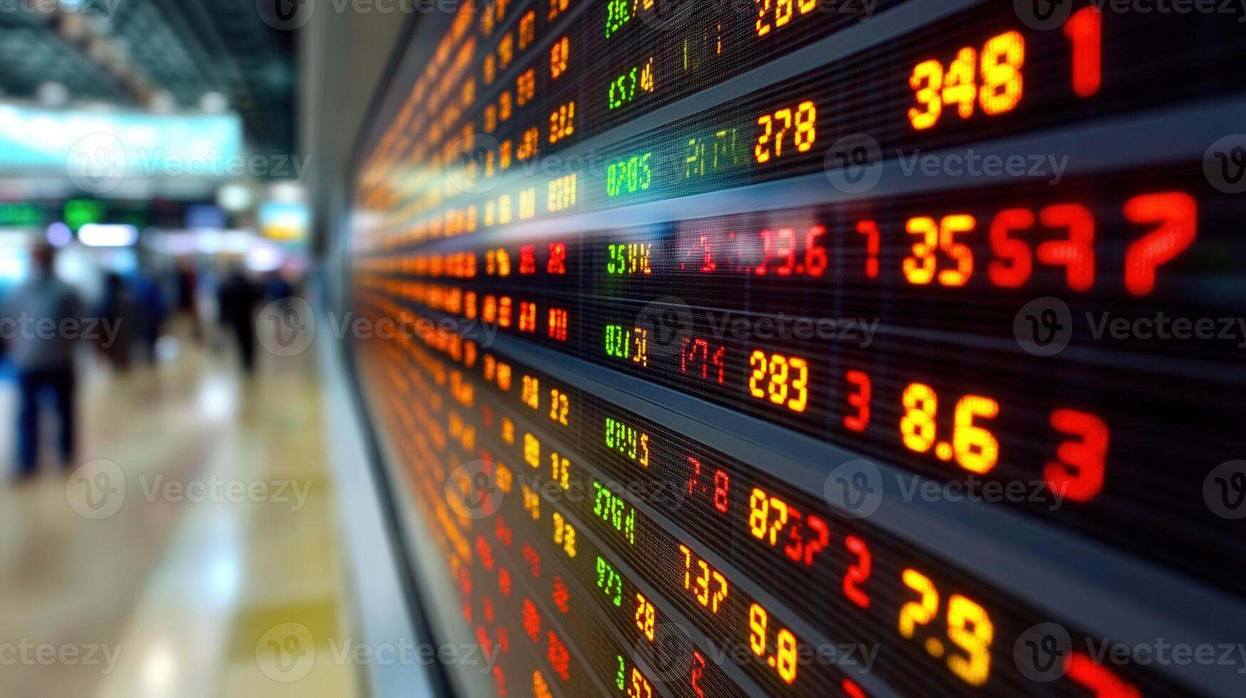 Close-up of a financial stock market ticker board displaying real-time information clearly. photo