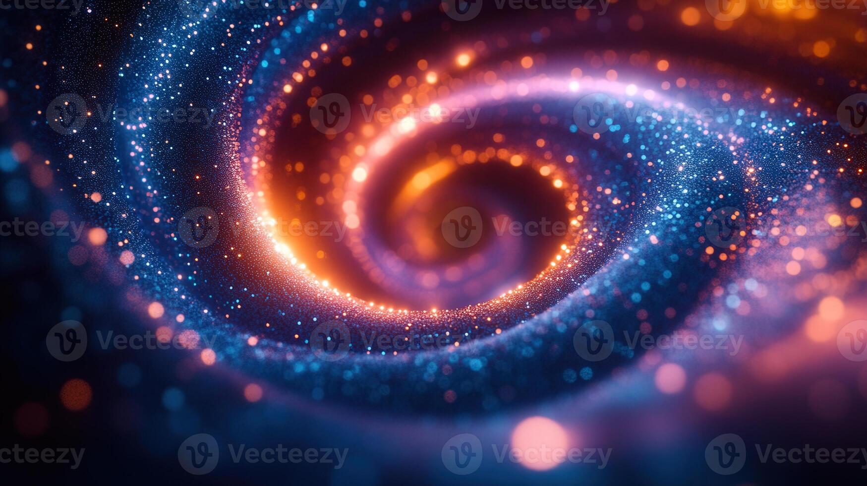 A captivating spiral galaxy swirls, showcasing bright blue and orange star formations. photo