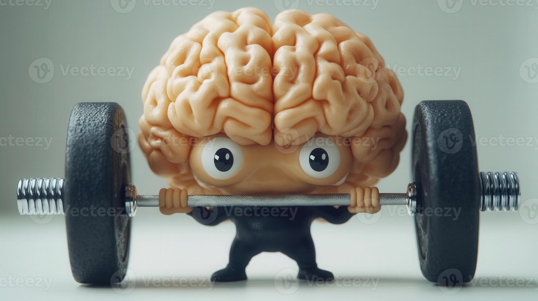 A clever and fun depiction of a brain figure lifting weights to represent mental fitness and training. photo