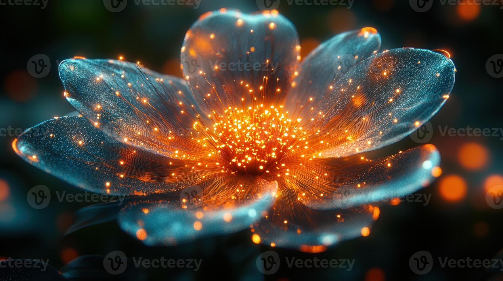 A captivating image of a radiant, glowing flower with intricate details in a surreal scene. photo