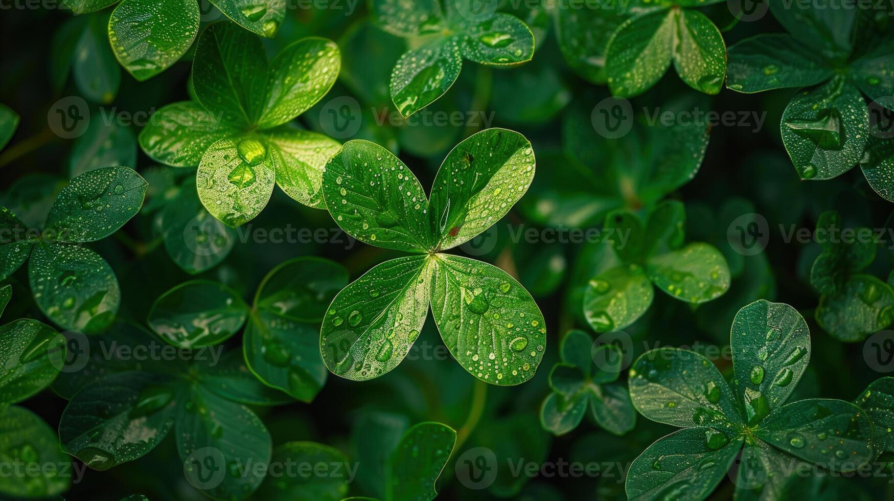 Beautiful close-up shot of vibrant green leaves covered in fresh water droplets. photo