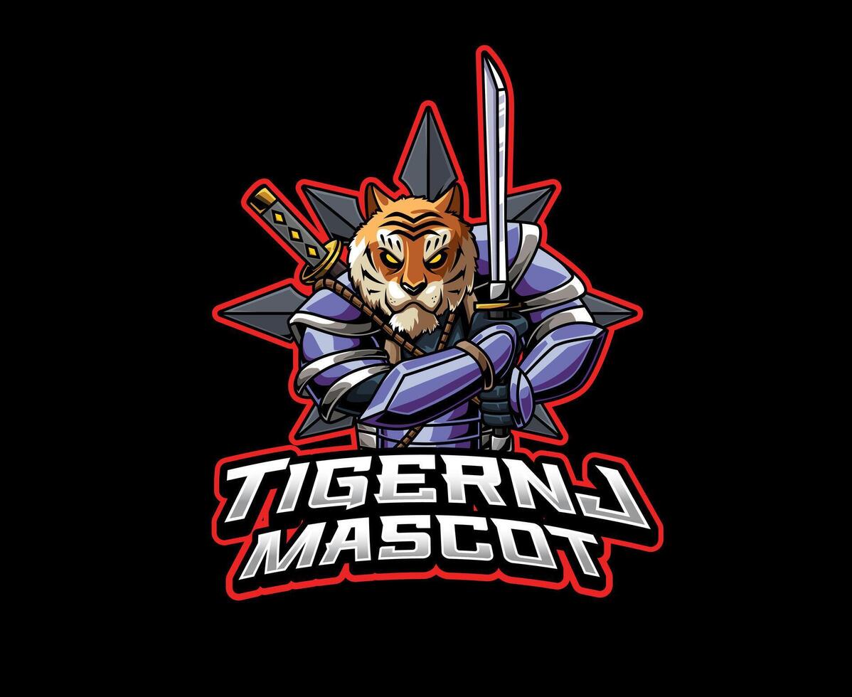 Fierce Tiger Ninja Warrior Mascot vector