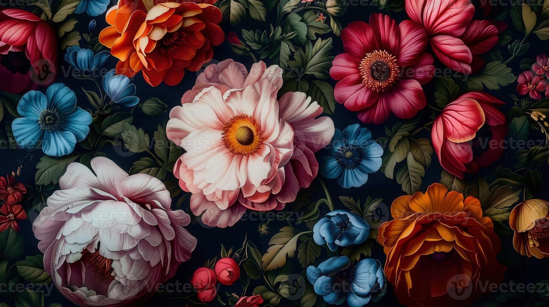 A beautiful display of colorful flowers with intricate details, perfect for art and design. photo