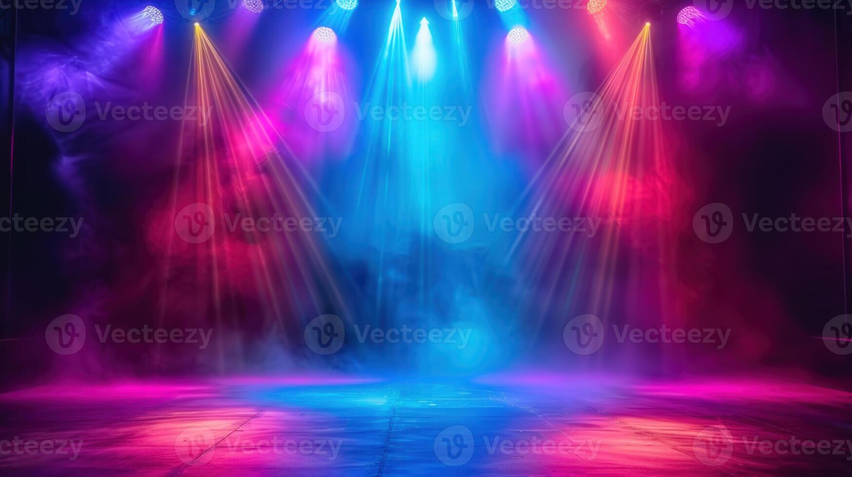 A vibrant stage bathed in colorful light beams, creating an immersive and dynamic atmosphere. photo