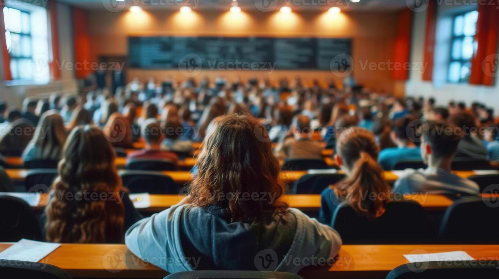 A packed lecture hall, full of students, ready for a class or engaging presentation. photo