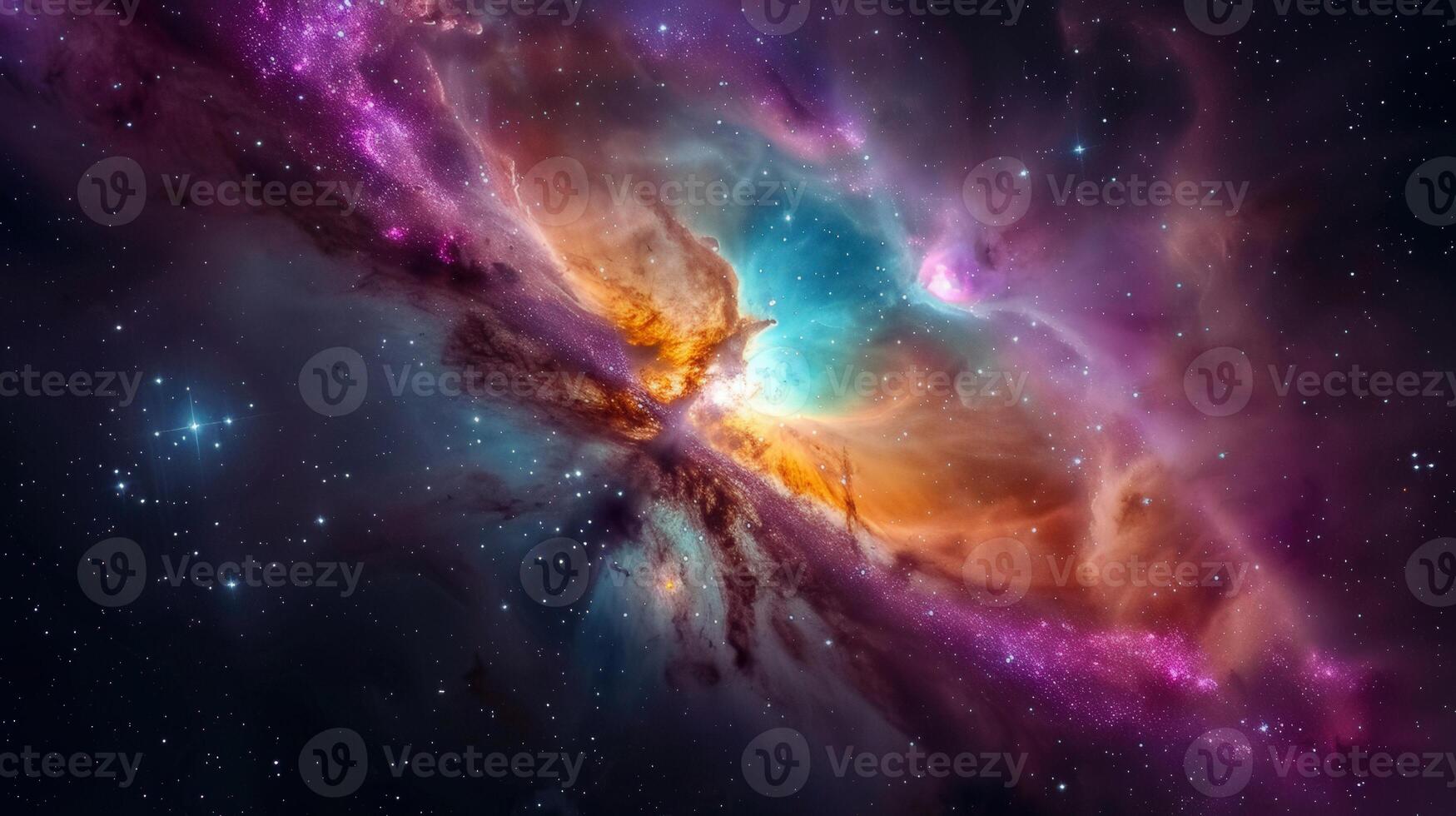 A breathtaking image of a colorful nebula filled with stars and vibrant cosmic details. photo