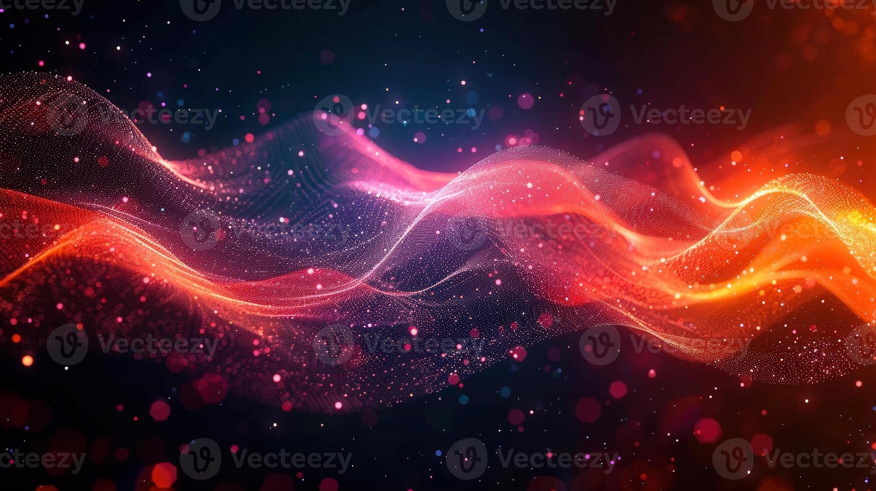 An abstract and colorful digital illustration shows a dynamic, glowing wave-like design. photo