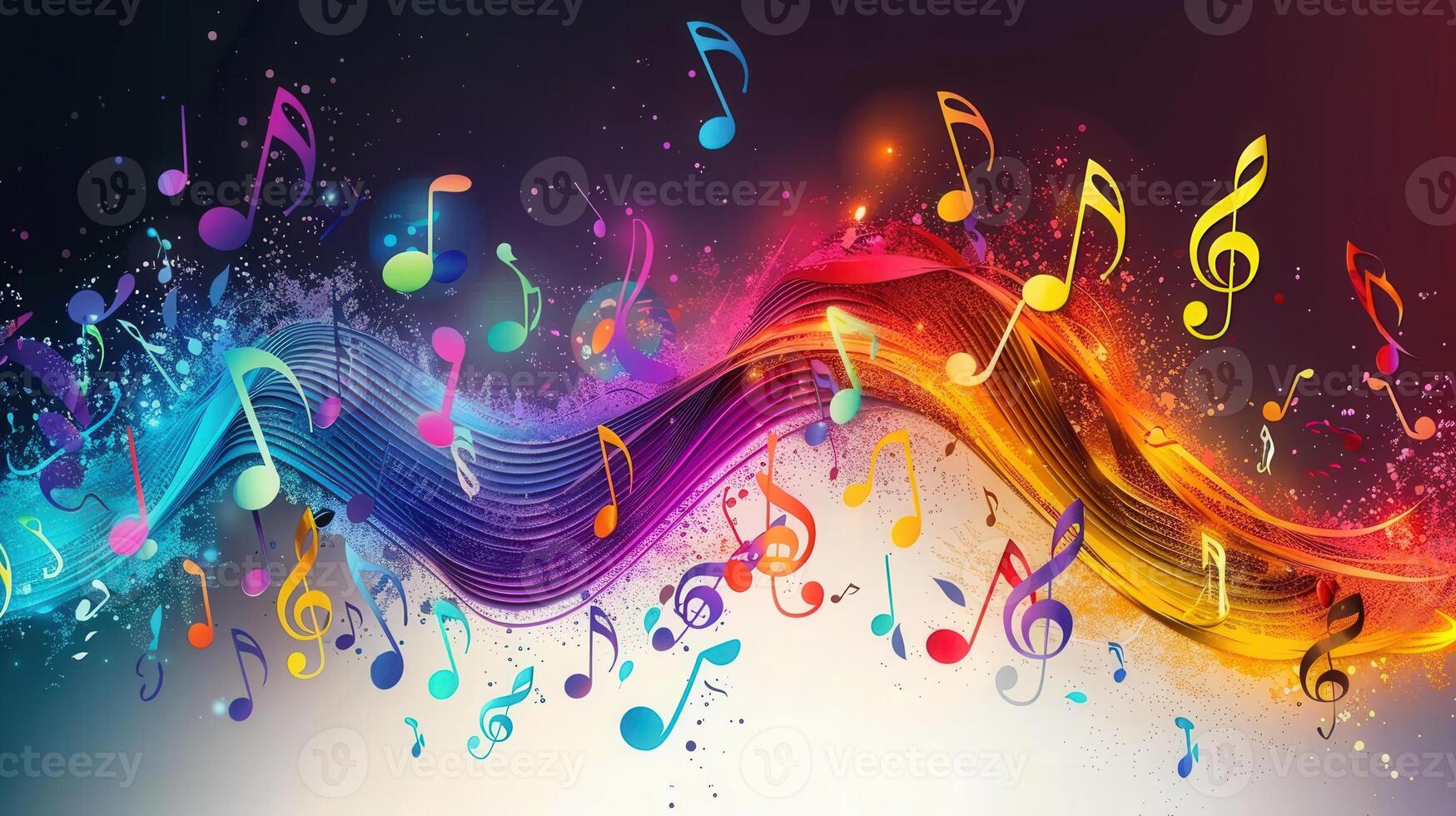 A dazzling composition of musical notes dancing across a vivid and colorful artistic display. photo