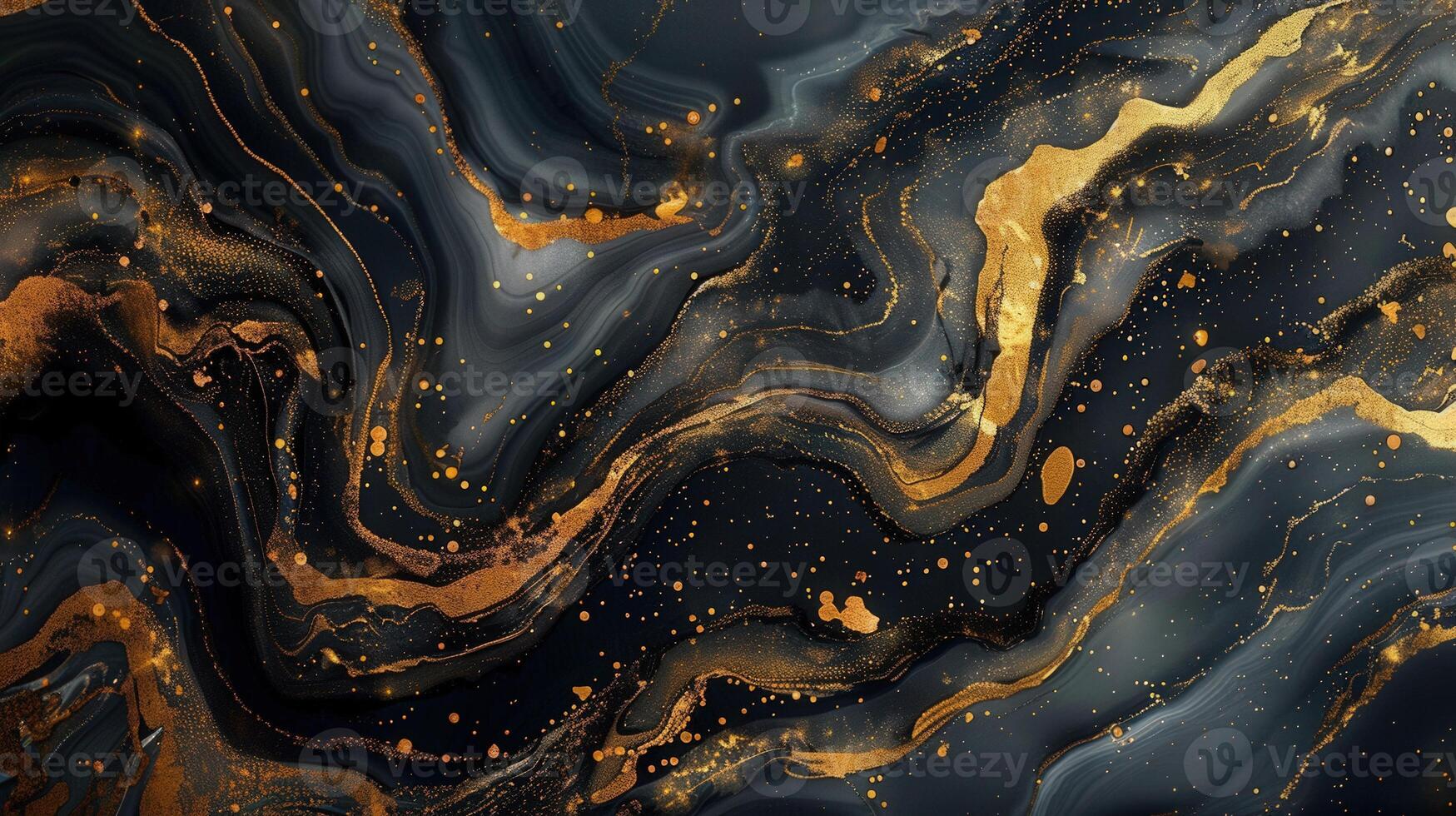 Stunning abstract design features gold and dark colors in fluid and dynamic lines. photo