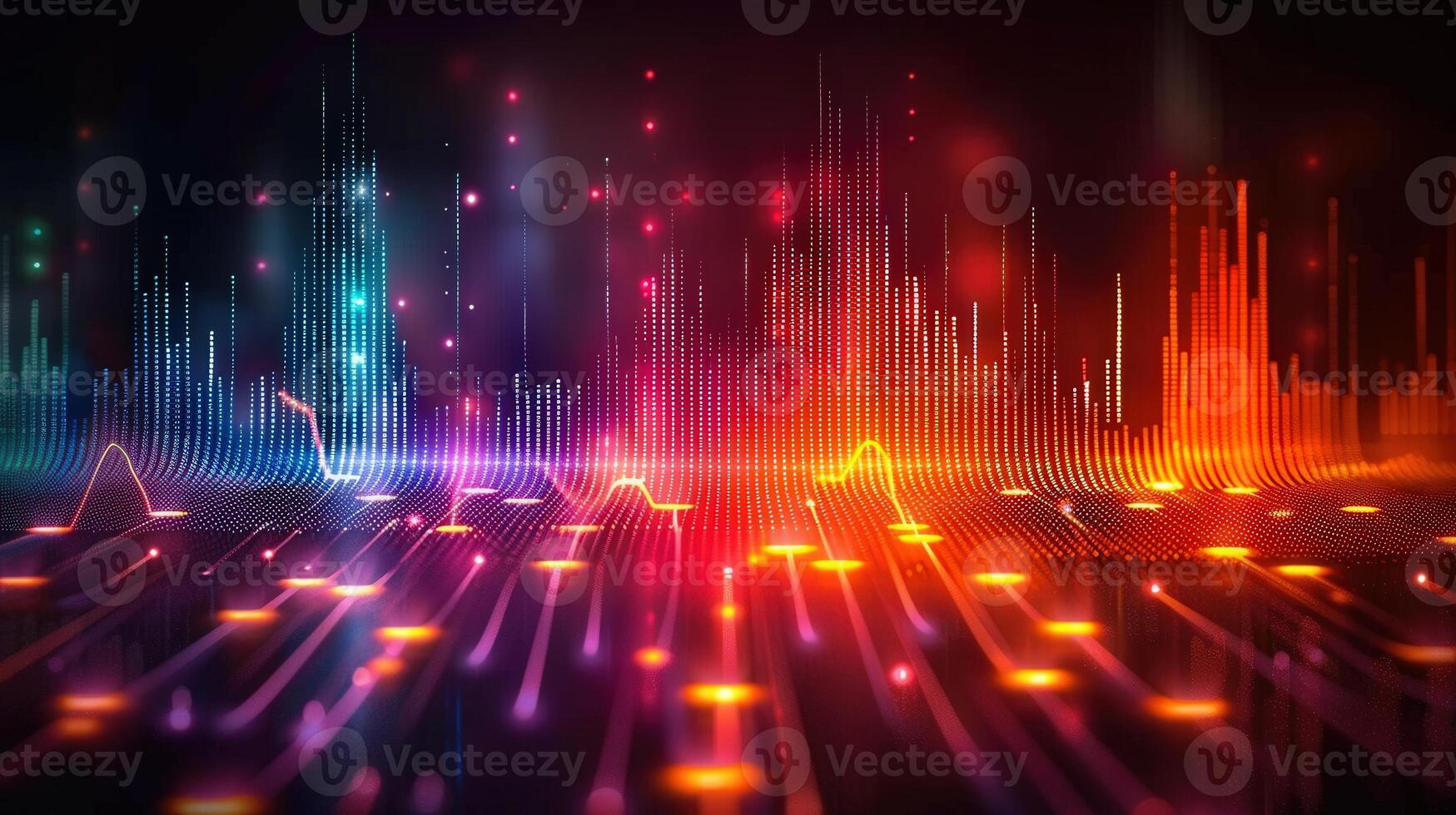 Dynamic and vibrant digital audio wave visualizing the complex, energetic sounds. photo