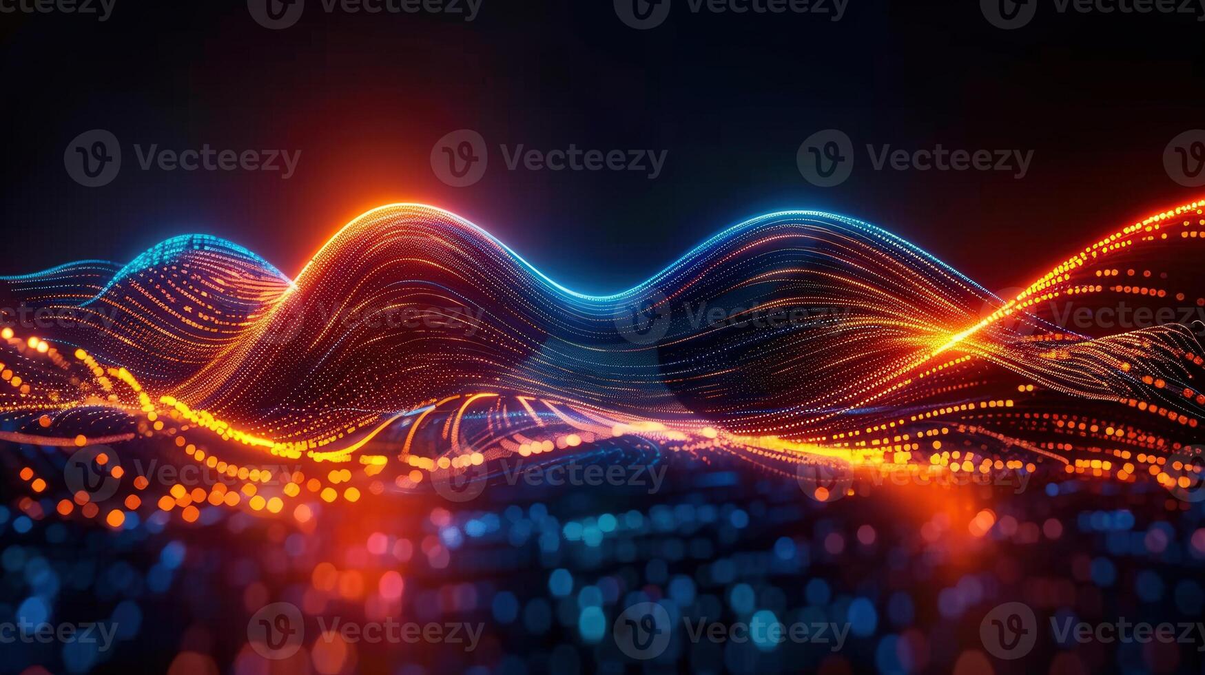 Abstract digital art piece featuring bright, flowing waves of light in multiple colors. photo
