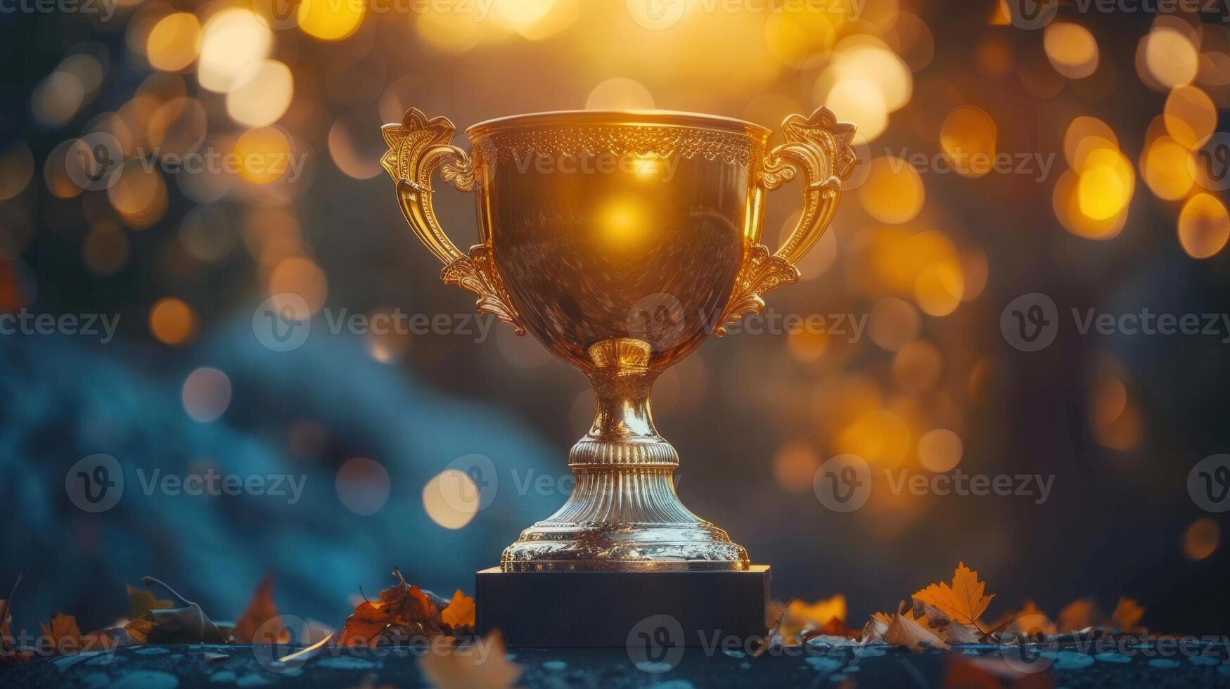 A stunning golden trophy on display, symbolizing victory and celebrating achievement. photo