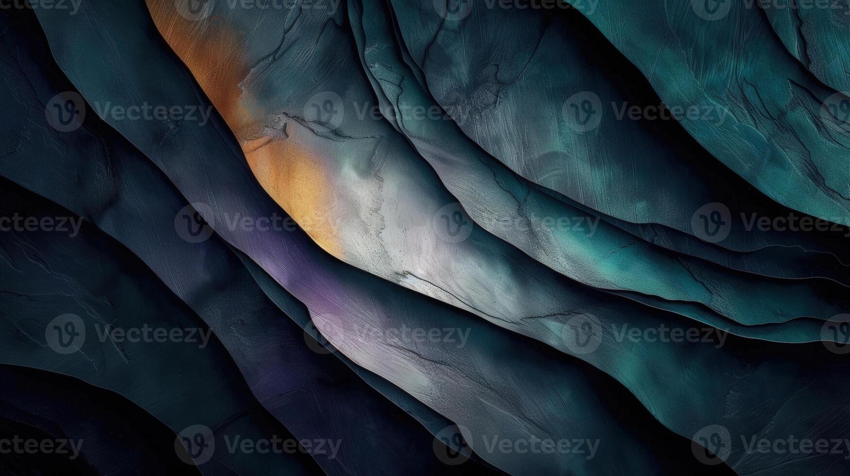 An abstract artwork with flowing textured layers of blue, teal, and gold creating depth and elegance. photo