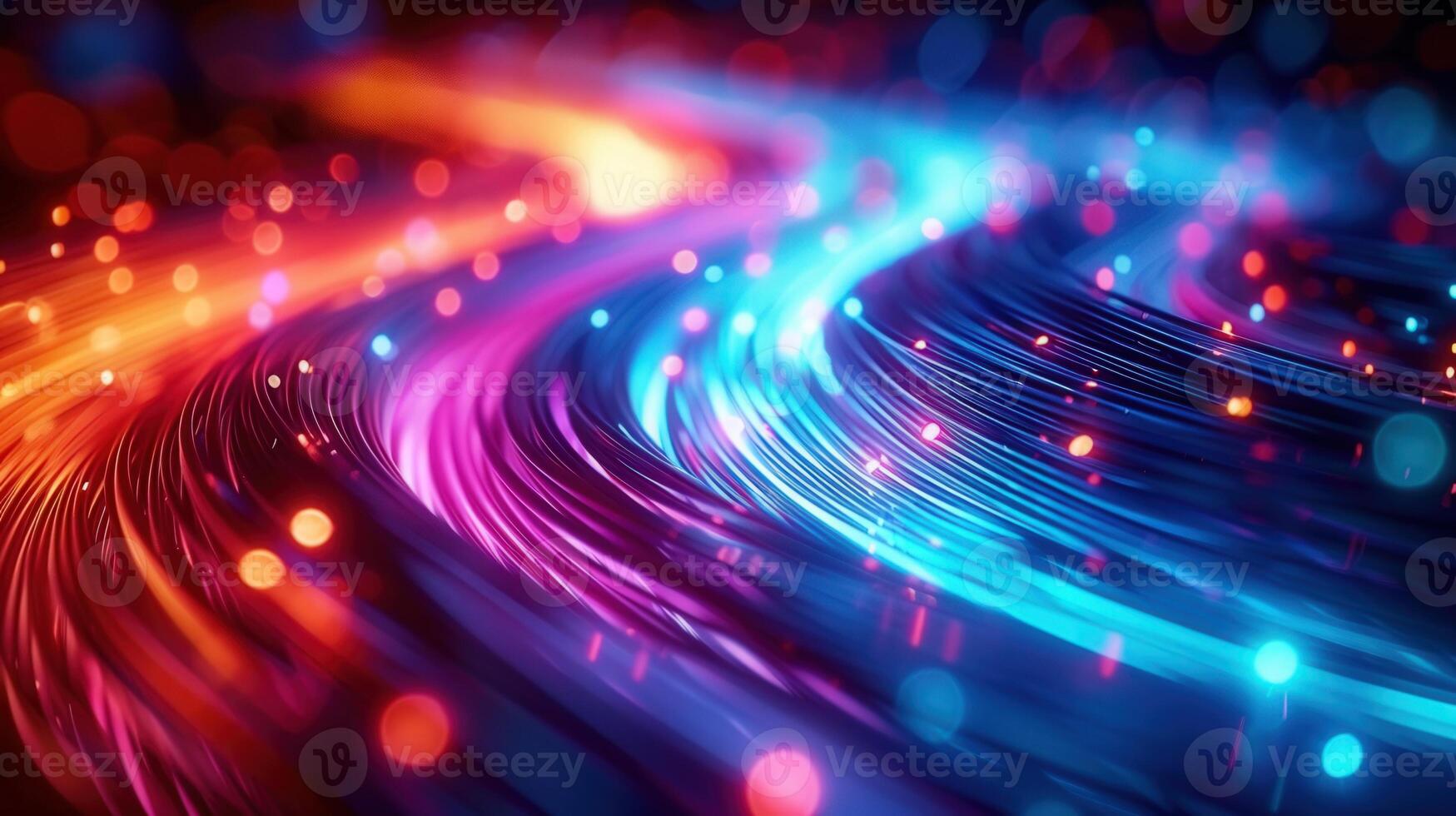 Vibrant fiber optic cables illustrate the flow of digital data and modern network technology. photo