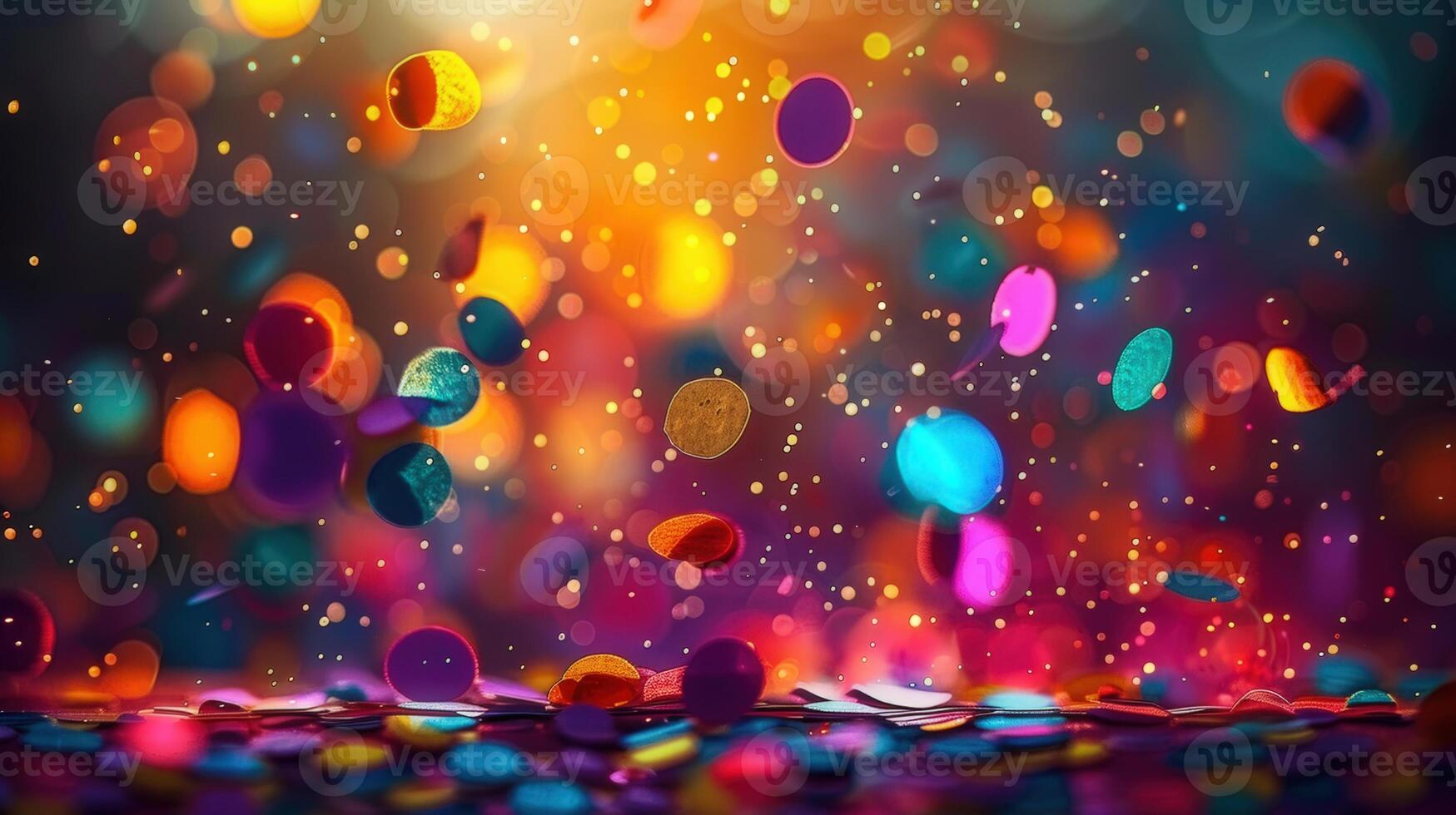 Colorful confetti falling against a vibrant background, creating a festive and celebratory atmosphere. photo