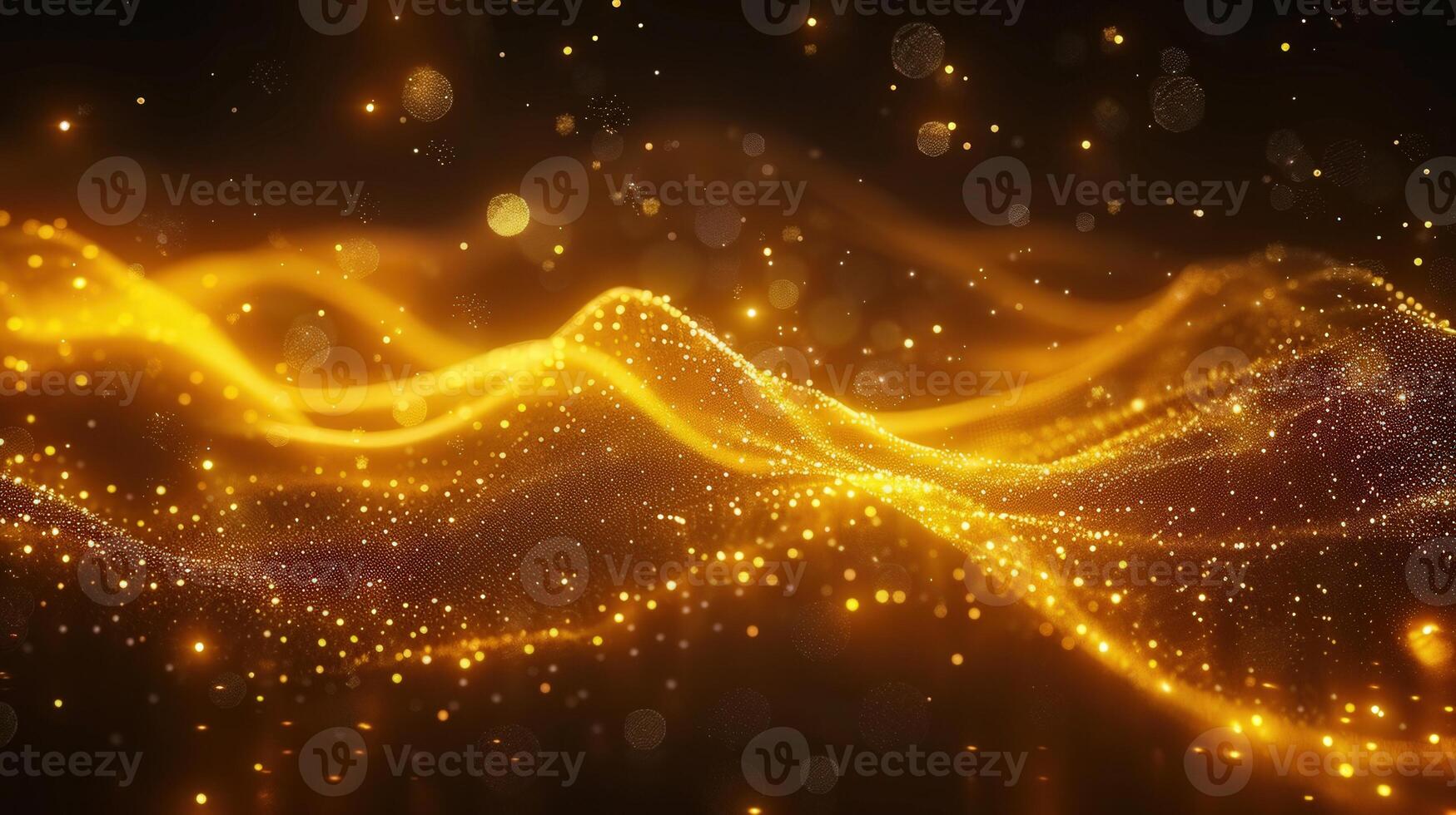 A mesmerizing golden abstract composition, featuring dynamic waves of light and sparkling particles. photo