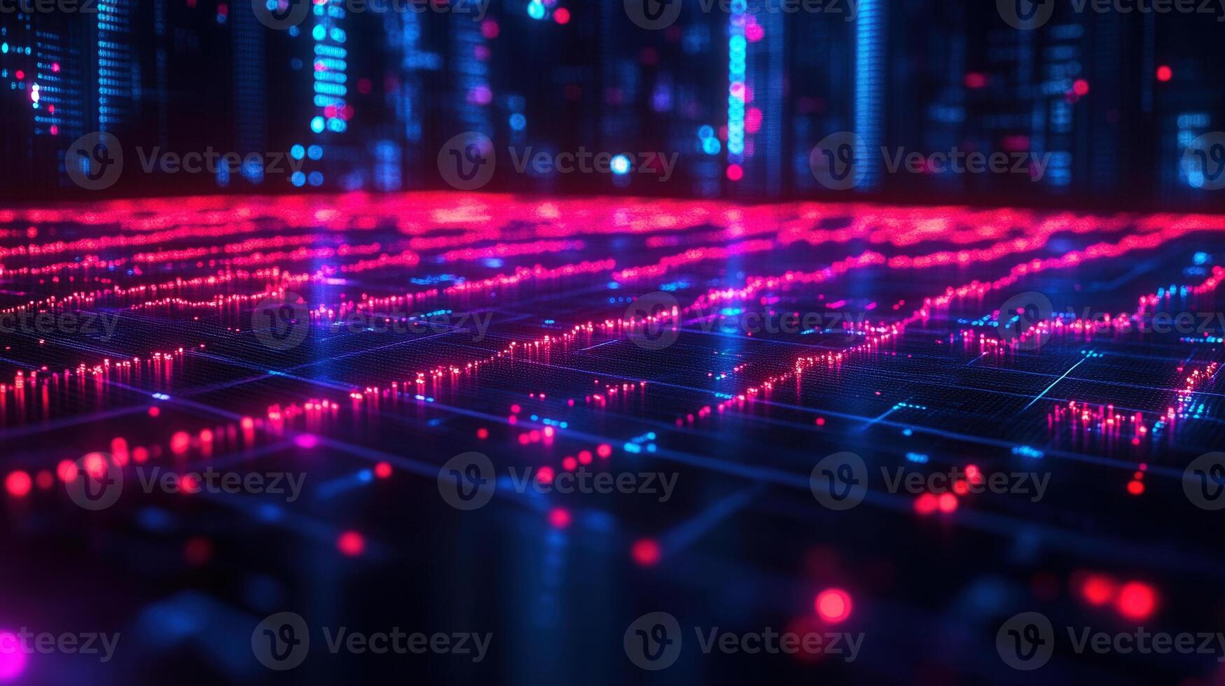 Vibrant and abstract digital data network illustration, showing the flow of information. photo
