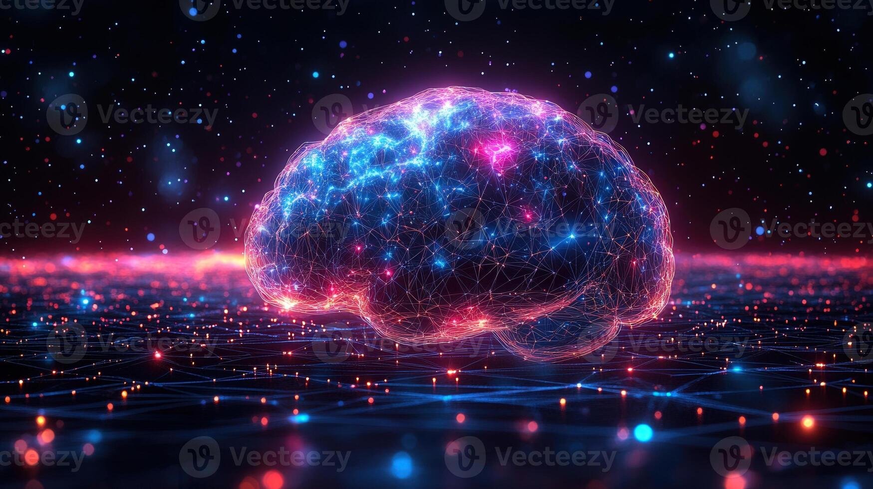 An artistic depiction of a glowing brain representing the concept of artificial intelligence. photo