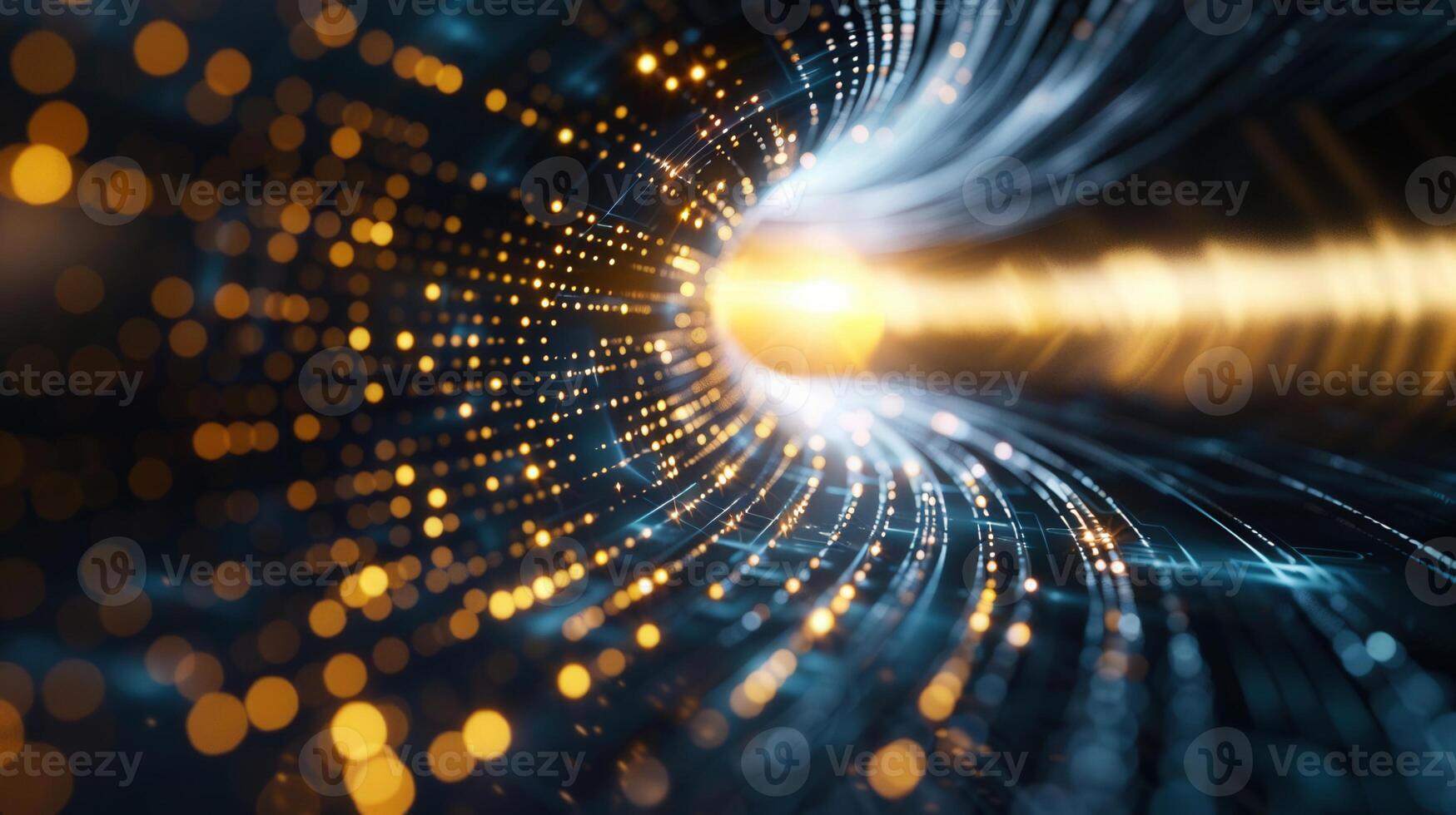Abstract digital tunnel illustration, a dynamic display of light and data streams. photo