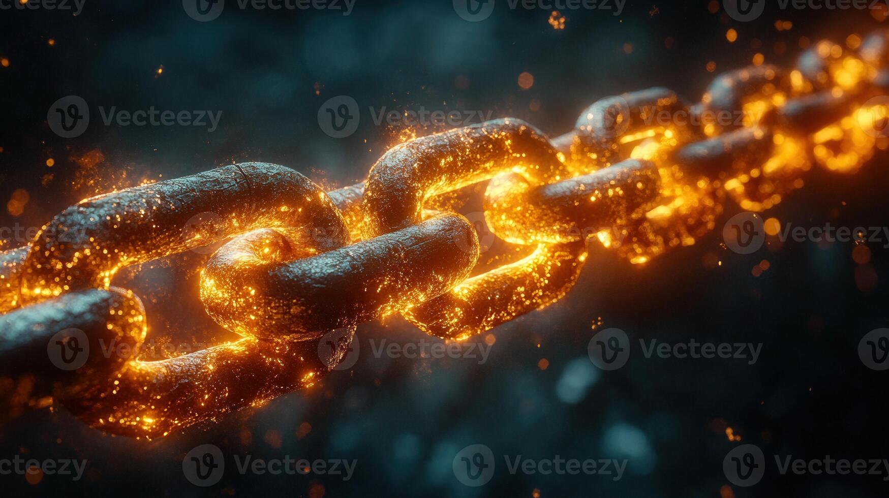 A close-up view of a burning chain with sparks, radiating power and intense energy. photo