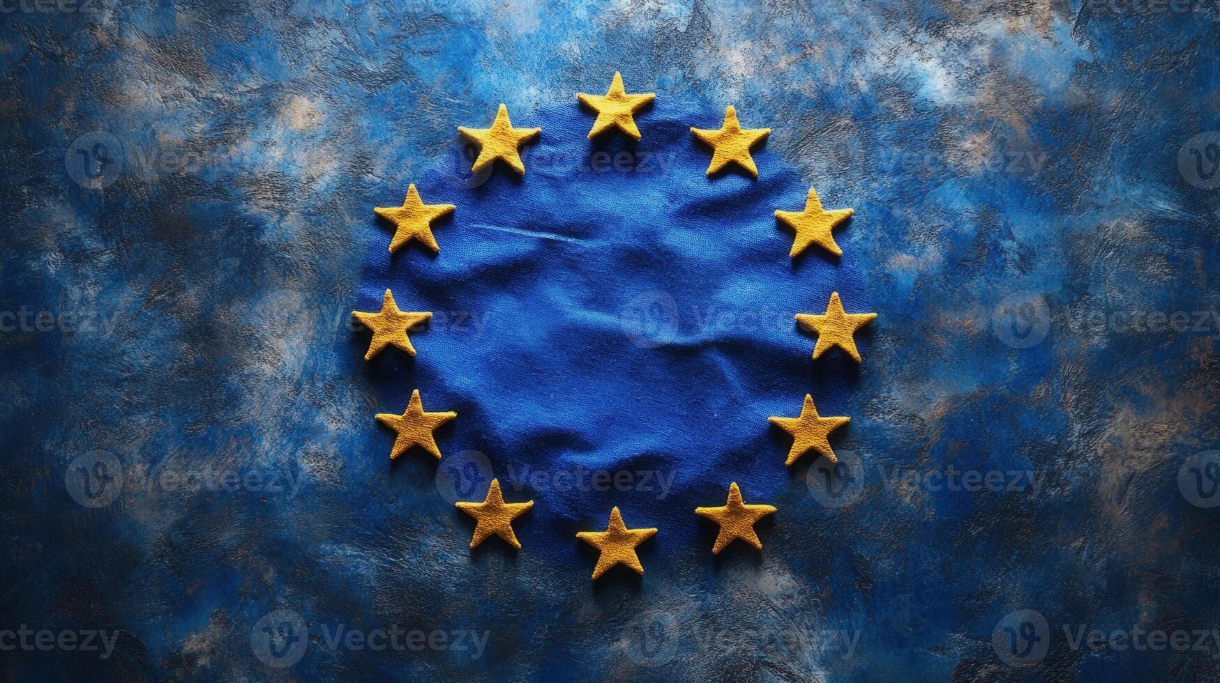 The European Union flag features a circle of gold stars, symbolizing unity and harmony. photo