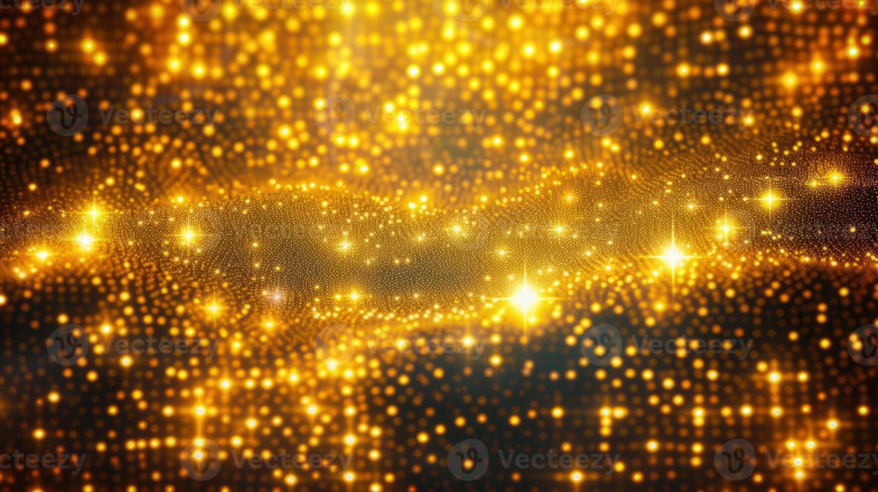 A shimmering golden background with a flowing abstract pattern of bright, sparkling lights. photo