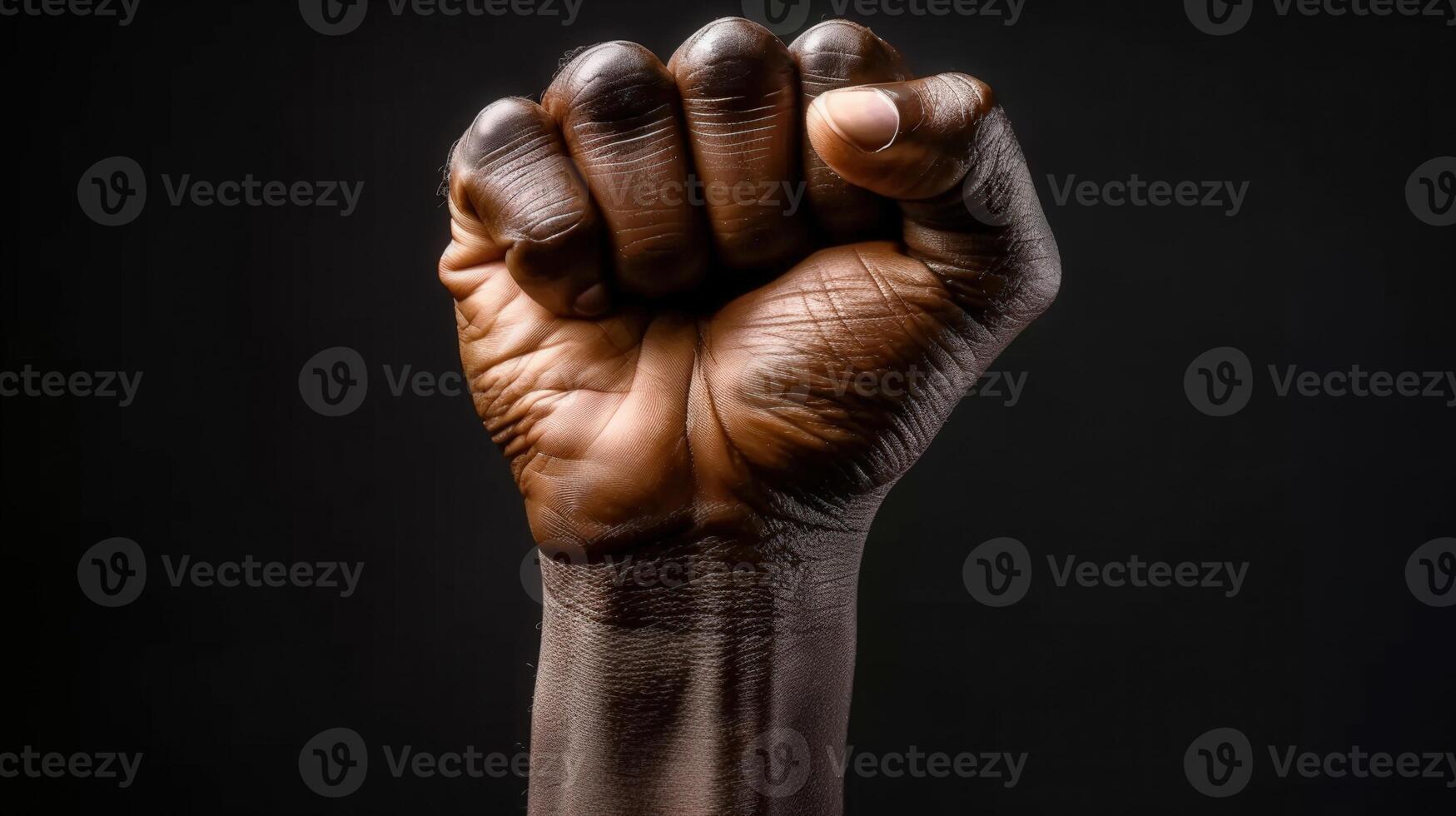 A powerful black fist clenched upward, symbolizing unity, resistance, and the fight for justice. photo